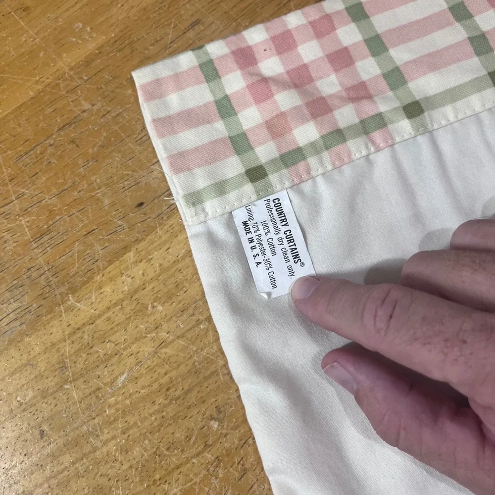 Vtg Country Curtains Pink Sage Green Plaid Lined Window Valance 40x12 USA Made
